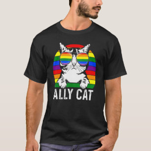 Camiseta Óculos de Sol Arco-íris da Bandeira LGBT Gato Alia