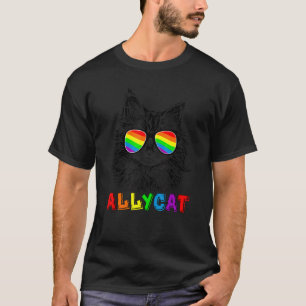 Camiseta Óculos de Sol Arco-íris Lgbt Gato Aliado Orgulho L