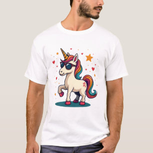 Camiseta Óculos de Sol Arco-íris Unicórnio Dabbing Vintage