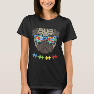 Camiseta Óculos de Sol Autism Awareness Pug Puzzle 499