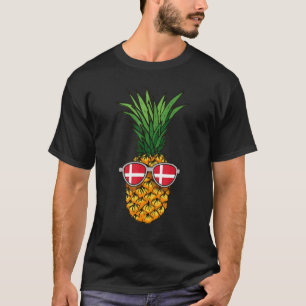 Camiseta Óculos de Sol Bandeira da Dinamarca Abacaxi Dinama