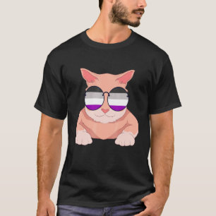 Camiseta Óculos de Sol Bandeira de Asexualidade de Gato Lgb