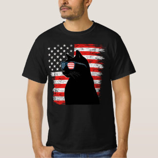 Camiseta Óculos de Sol Black Cat Bandeira Americana 4 de Ju