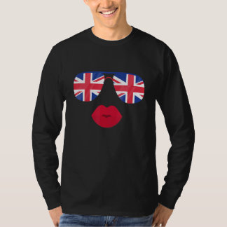Camiseta Óculos de sol britânicos Lábios Union Jack Flag UK