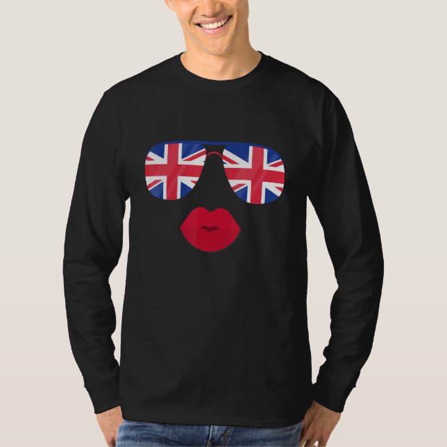 Camiseta Óculos de sol britânicos Lábios Union Jack Flag UK (Frente)