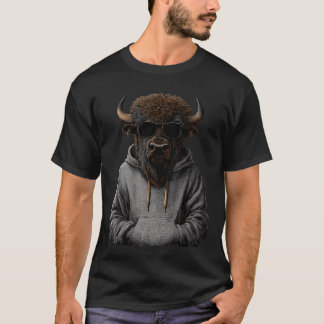 Camiseta Óculos de Sol Búfalo Safari Animal Engraçado