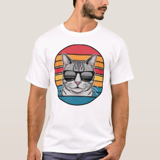 Camiseta Óculos de Sol Cat Daddy Pôr do Sol Retro Pelo Pai