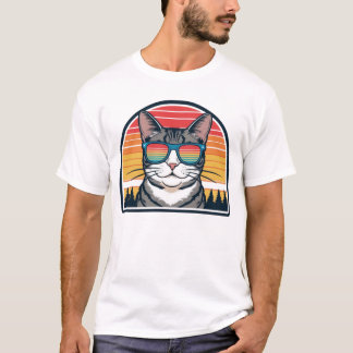 Camiseta Óculos de Sol Cat Daddy Pôr do Sol Retro Pelo Pai
