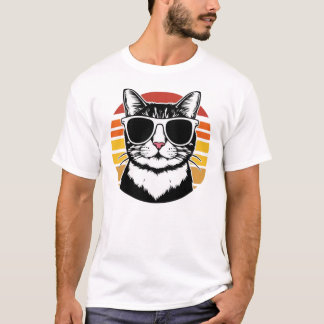 Camiseta Óculos de Sol Cat Daddy Pôr do Sol Retro Pelo Pai