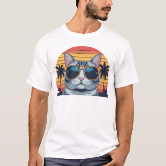 Camiseta Óculos de Sol Cat Daddy Pôr do Sol Retro Pelo Pai