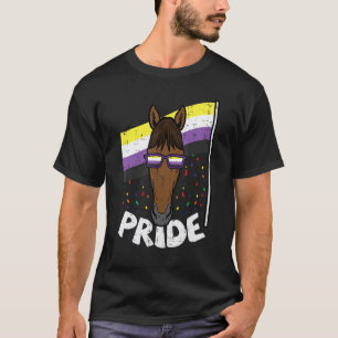Camiseta Óculos de Sol Cavalo Orgulho Bandeira Não Binário