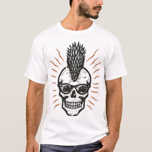 Camiseta Óculos de Sol Caveira com Moicano Espinhoso de Pun