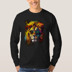 Camiseta Óculos de Sol com Arte de Leão Colorido Animal do