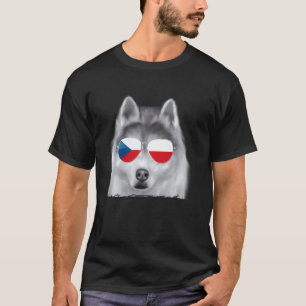 Camiseta Óculos de Sol com Bandeira Tcheca do Cão Husky Sib