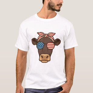 Camiseta Óculos de sol com cabeça de vaca patriótica design