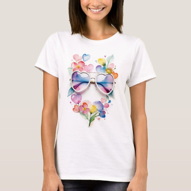 Camiseta Óculos de sol com flores (Frente)