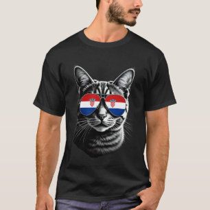 Camiseta Óculos de sol com rosto de gato da bandeira da Cro