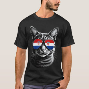 Camiseta Óculos de Sol com Rosto de Gato da Bandeira da Cro