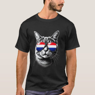 Camiseta Óculos de sol com rosto de gato da bandeira da Hol