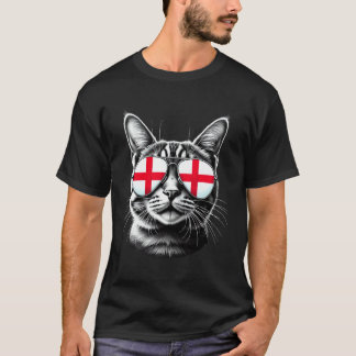 Camiseta Óculos de Sol com Rosto de Gato Inglês Bandeira de