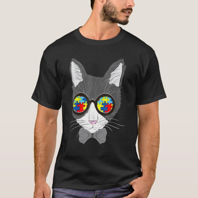 Camiseta Óculos de Sol com Rosto de Gato para Conscientizaç (Frente)