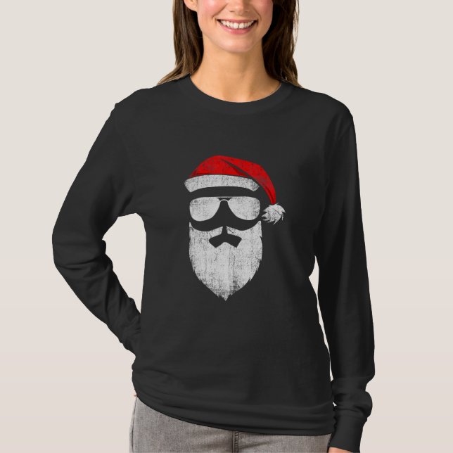 Camiseta Óculos de sol com rosto de Papai Noel com chapéu b (Frente)