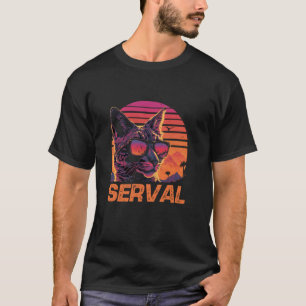 Camiseta Óculos de Sol Cool Retro Pôr do Sol Gato Serval