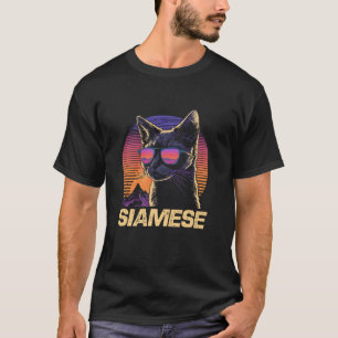 Camiseta Óculos de Sol Cool Retro Pôr do Sol Gato Siames