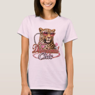 Camiseta Óculos de Sol Coração de Menina Leopardo Rosa Chic