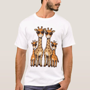Camiseta Óculos de Sol da Família de Girafa Legal com Grava
