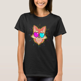 Camiseta Óculos de sol de animal de festa legal Raposa anim