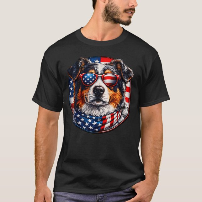 Camiseta Óculos de Sol de Cachorro Australian Shepherd com  (Frente)