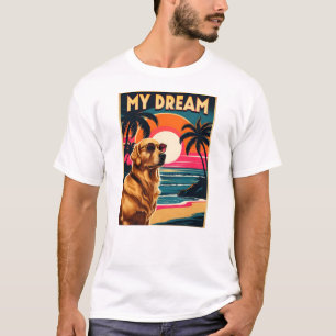 Camiseta Óculos de sol de cachorro retrô praia do pôr do so