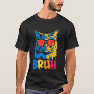 Camiseta Óculos de Sol de Cara de Gato Engraçado Bruh Meme