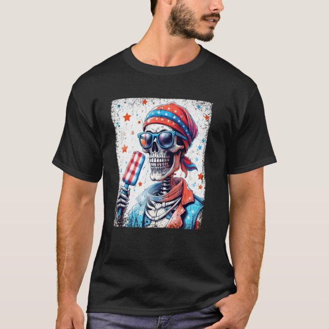 Camiseta Óculos de sol de esqueleto de pirulito do dia 4 de (Frente)