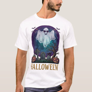 Camiseta Óculos de sol de fantasma de Halloween Lua Roxa Ce