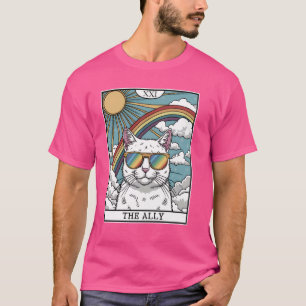 Camiseta Óculos de Sol de Gato Aliado Divertido LGBTQ Gay L