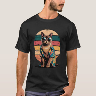 Camiseta Óculos de Sol de Gato Birmanês Praia Havaiana Verã