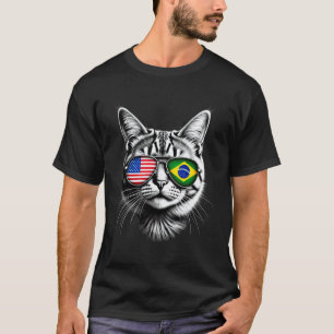 Camiseta Óculos de Sol de Gato Brasileiro dos EUA com Desen
