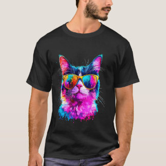 Camiseta Óculos de Sol de Gato Colorido Amantes de Gato Vib