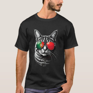 Camiseta Óculos de Sol de Gato com Bandeira de Portugal