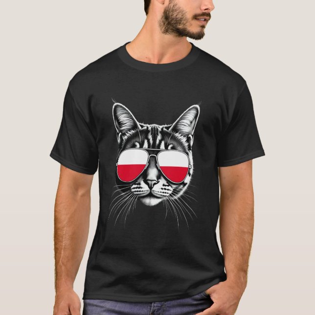 Camiseta Óculos de Sol de Gato com Bandeira Polonesa (Frente)
