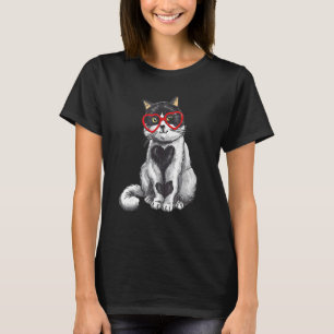 Camiseta Óculos de Sol de Gato Coração   Gatinho Fofo Gato 