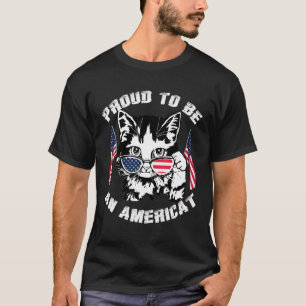 Camiseta Óculos de sol de gato do dia 4 de julho americano 