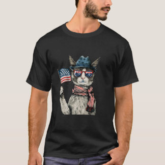 Camiseta Óculos de Sol de Gato do Quatro de Julho EUA 4 de