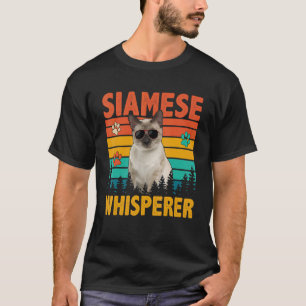 Camiseta Óculos de Sol de Gato Engraçado Siamês Retro Vinta