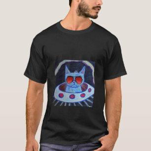 Camiseta Óculos de Sol de Gato Espacial Patriótico Irritado