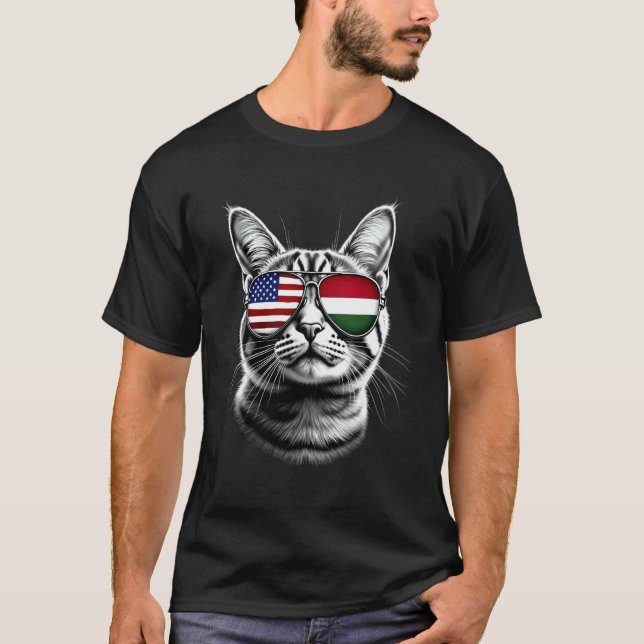 Camiseta Óculos de Sol de Gato Húngaro dos EUA Design Bande (Frente)