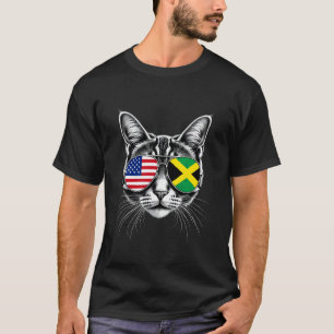 Camiseta Óculos de Sol de Gato Jamaicano dos EUA Desenho Ba