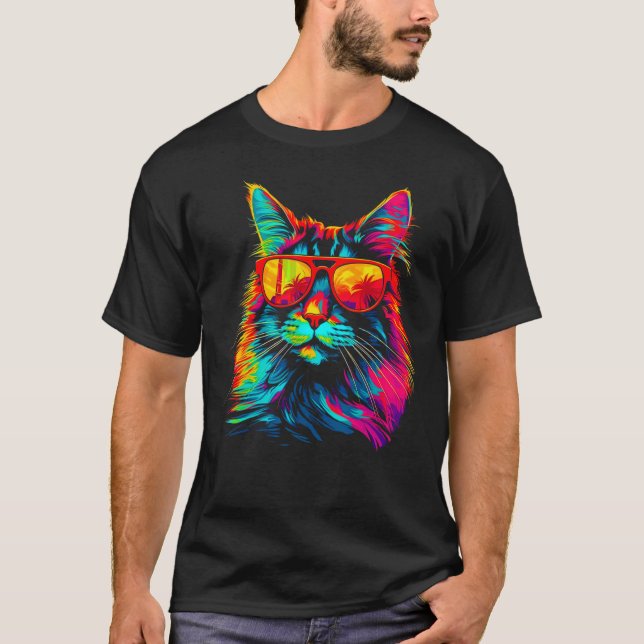 Camiseta Óculos de Sol de Gato Maine Coon (Frente)